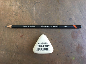 Derwent HB pencil + General's Tri-Tip Eraser set